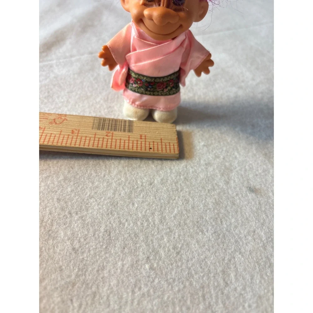 Vintage Troll Doll Purple Hair Pink Robe Collectible Toy